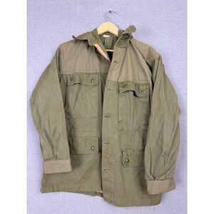 Vintage 50s Italian Mountain Jacket Military Field Coat Olive Drab Canvas Hooded